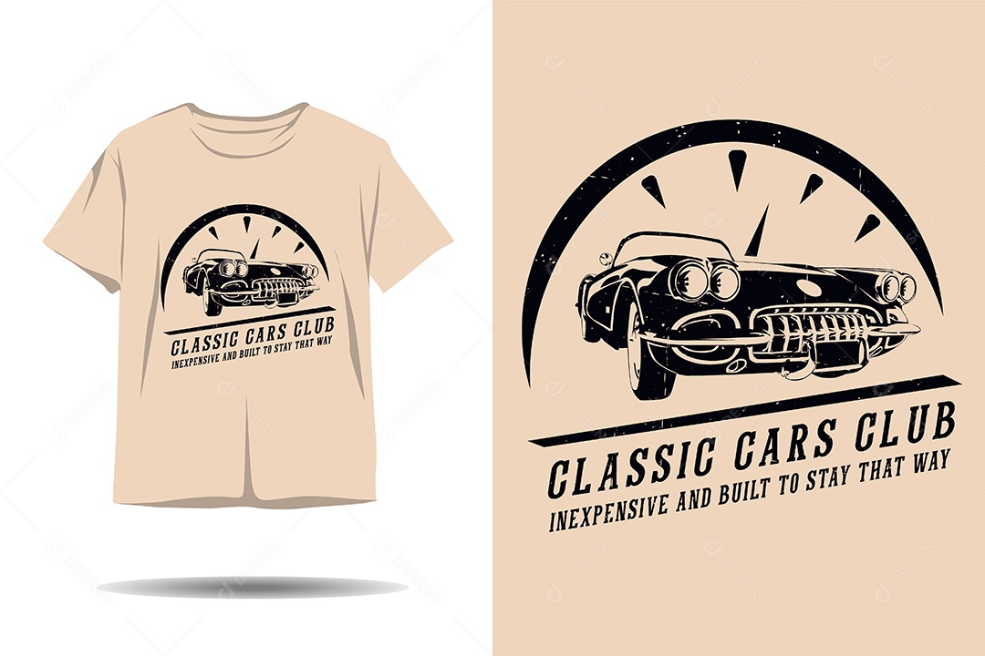 Modelo de Estampa de Carros Clássicos Ilustração Vetor EPS