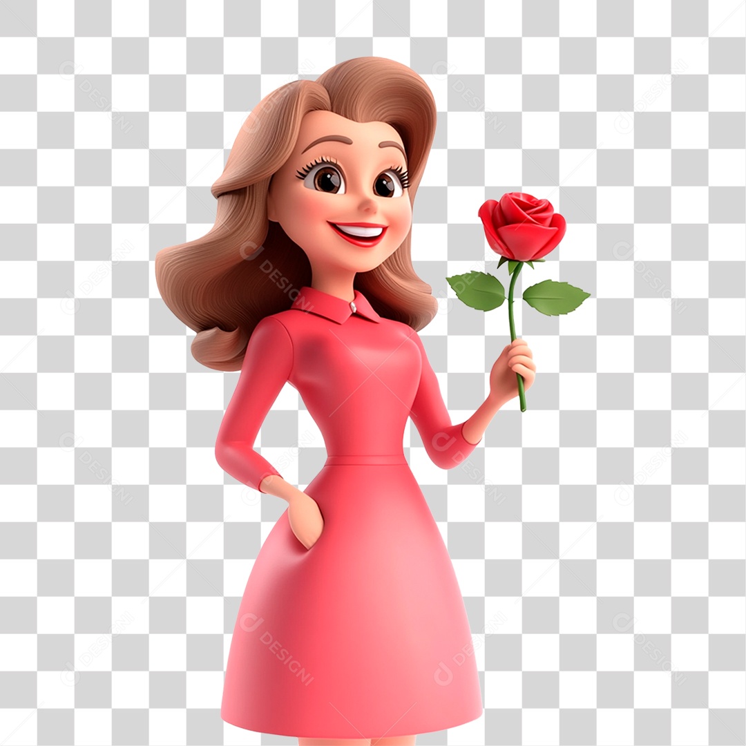 Mulher De 40 Anos Usando Vestidos Rosa segurando Rosa