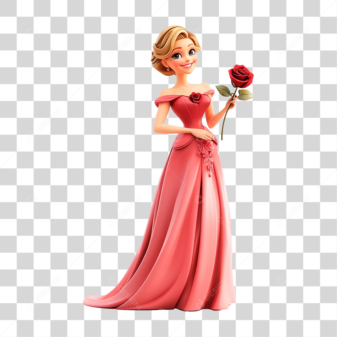 Mulher De 40 Anos Usando Vestidos Rosa segurando Rosa