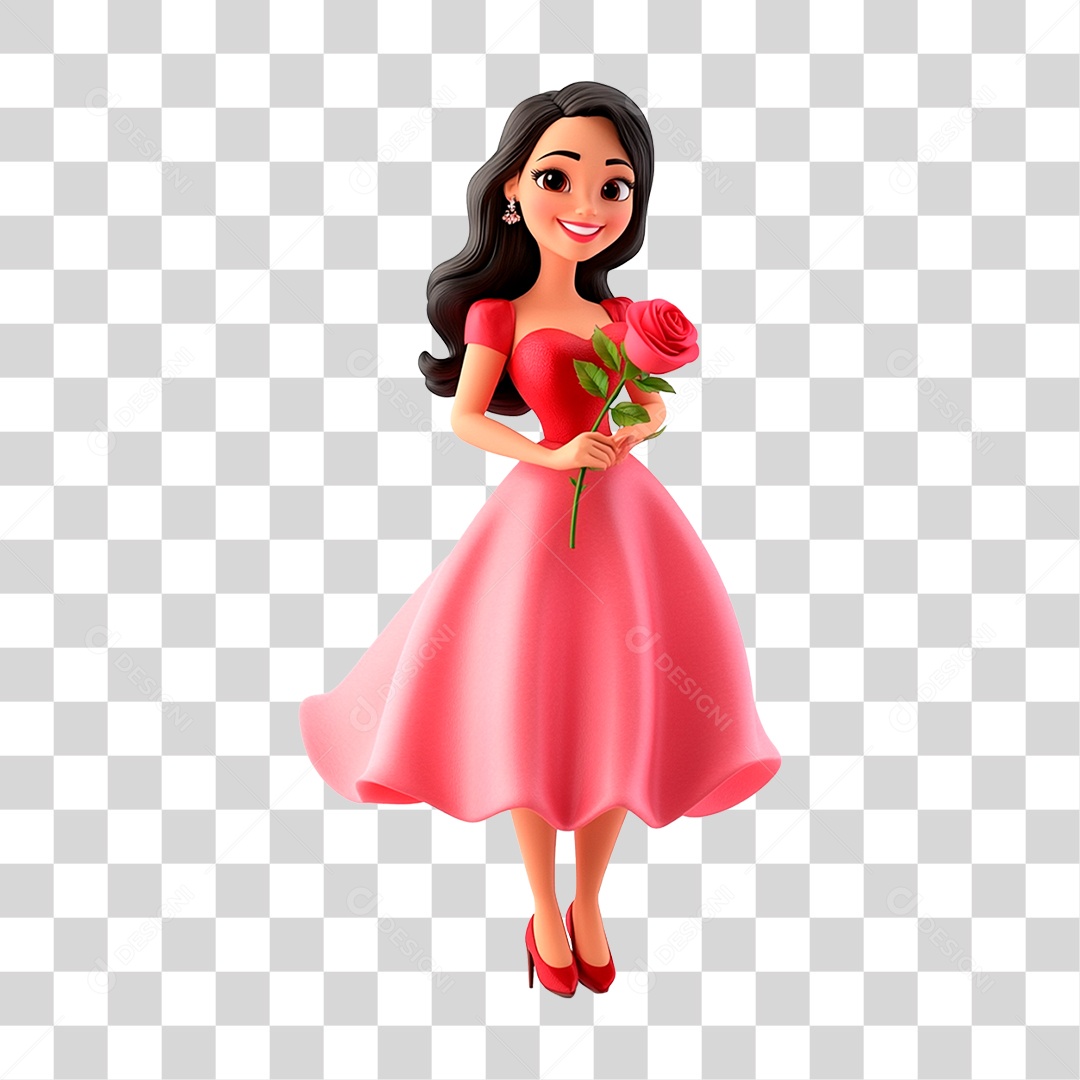 Mulher De 40 Anos Usando Vestidos Rosa segurando Rosa