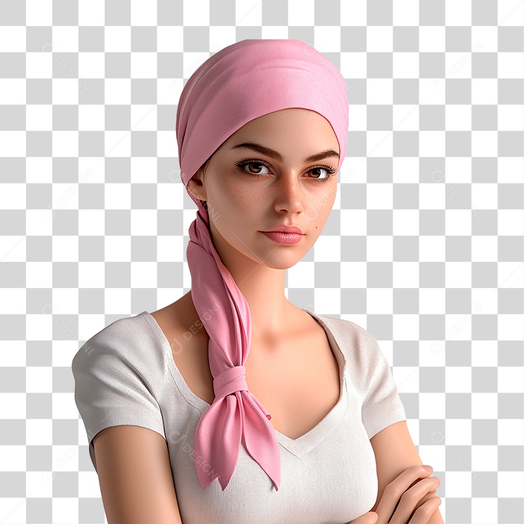 Mulher de 50 anos usando lenço na cabeça câncer de mama