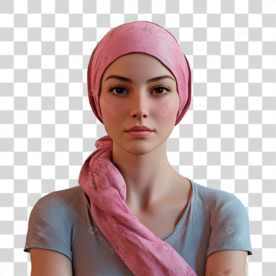 Mulher de 50 anos usando lenço na cabeça câncer de mama