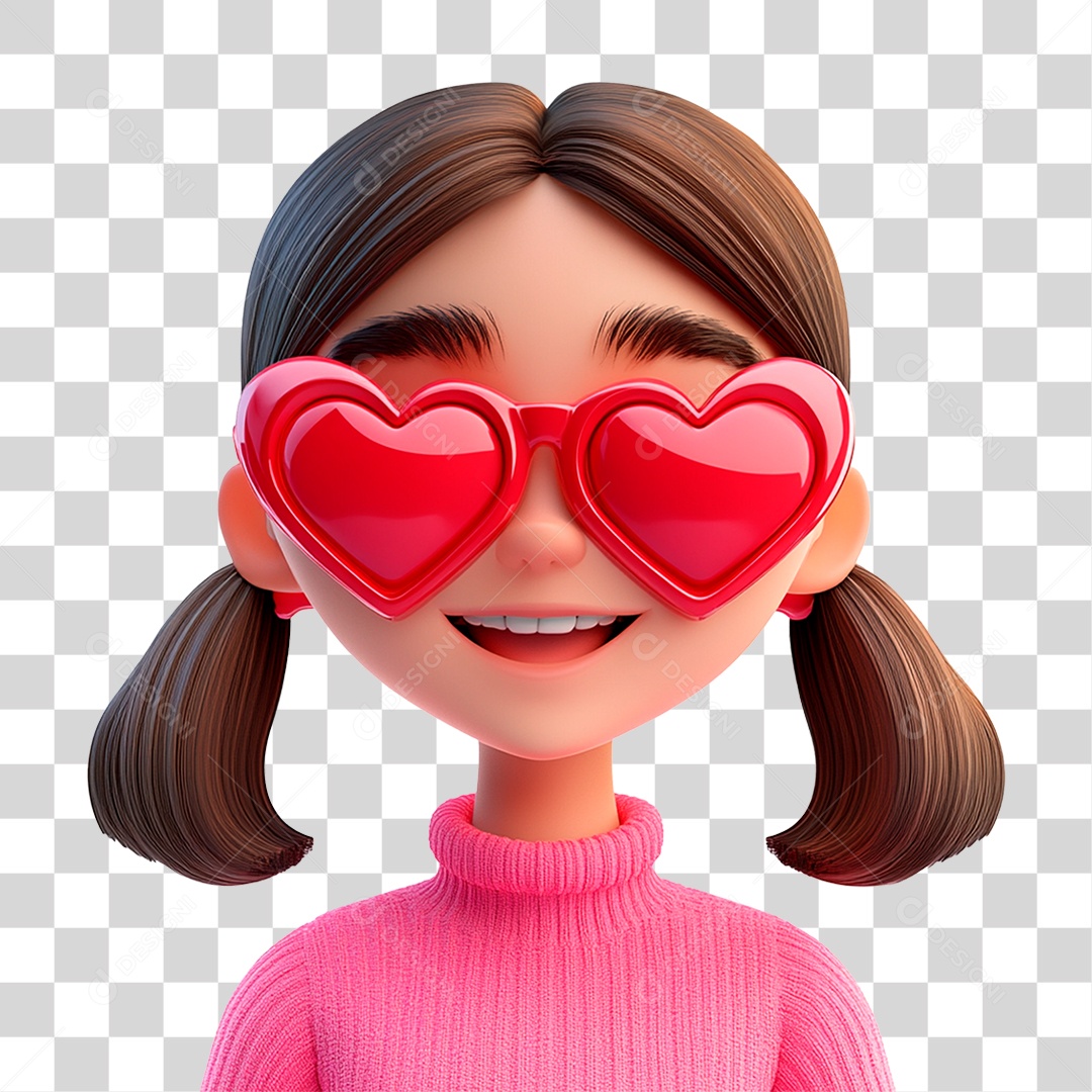 Mulher Finfa Sorrindo Jovem Usando Óculos De Coração Vermelho Mascote