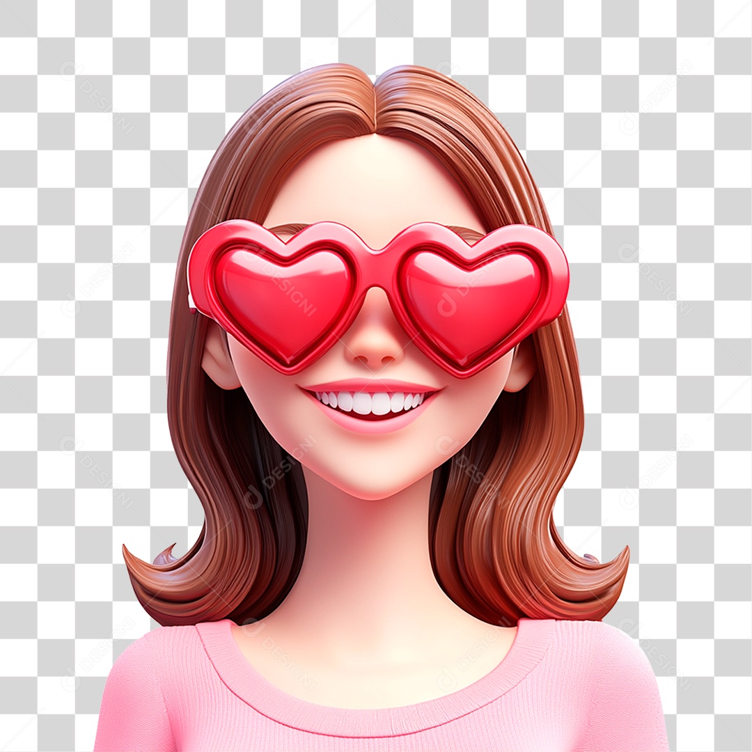 Mulher Finfa Sorrindo Jovem Usando Óculos De Coração Mascote Rosa E Vermelho