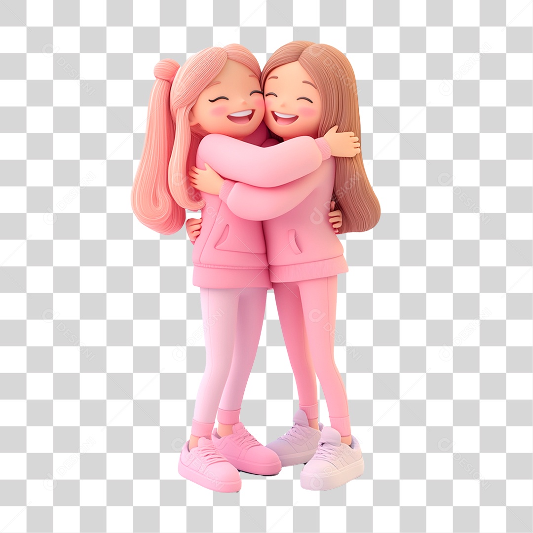 Mulheres Jovens Se Abraçando Vestindo Rosa