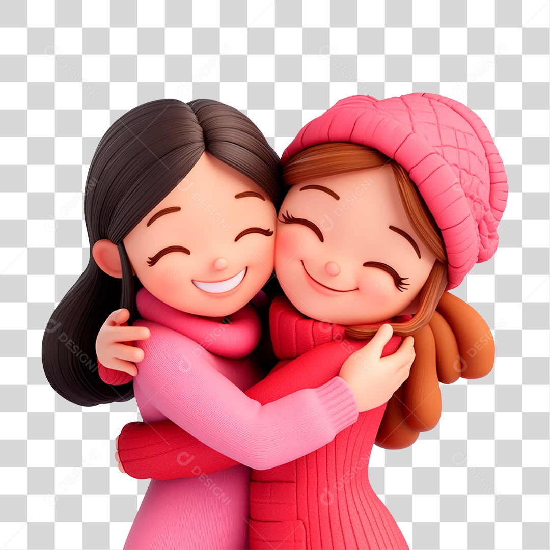 Mulheres jovens se abraçando vestindo rosa PNG Transparente