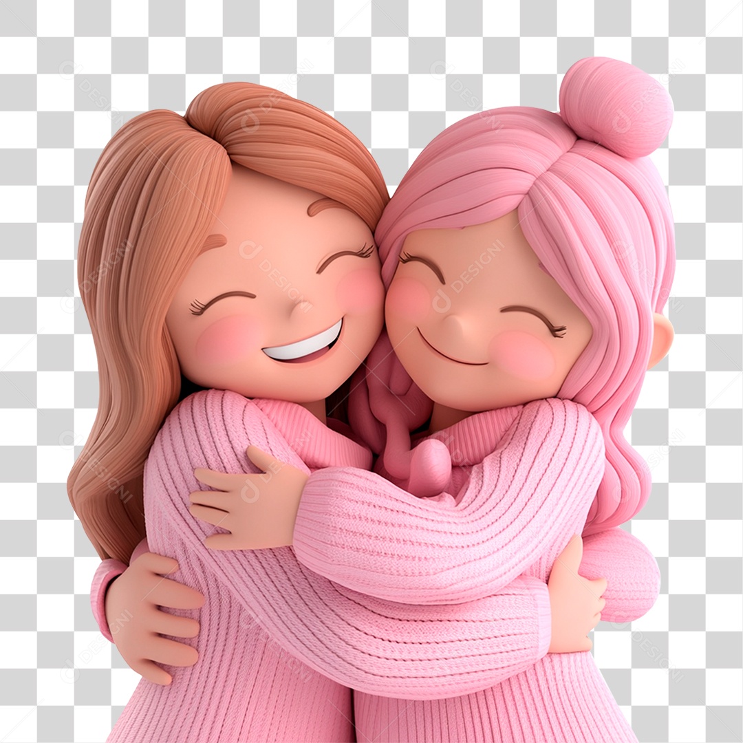 Mulheres Jovens Se Abraçando Vestindo Rosa PNG Transparente