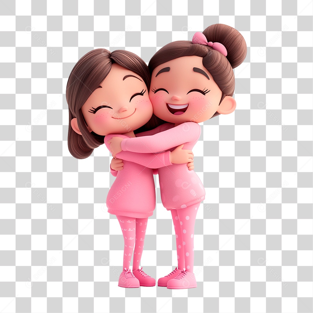 Mulheres Jovens se Abraçando Vestindo Rosa