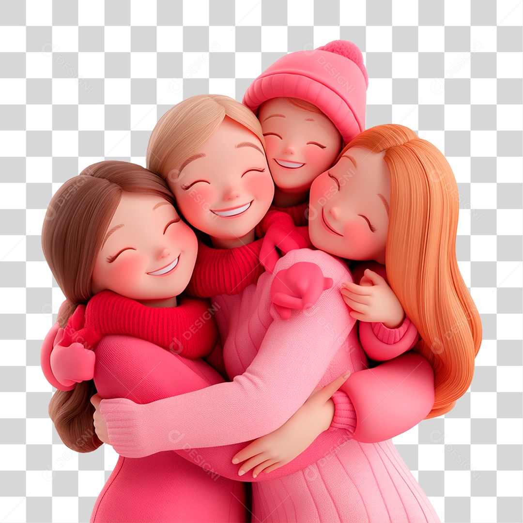 Mulheres Jovens Se Abraçando Vestindo Rosa