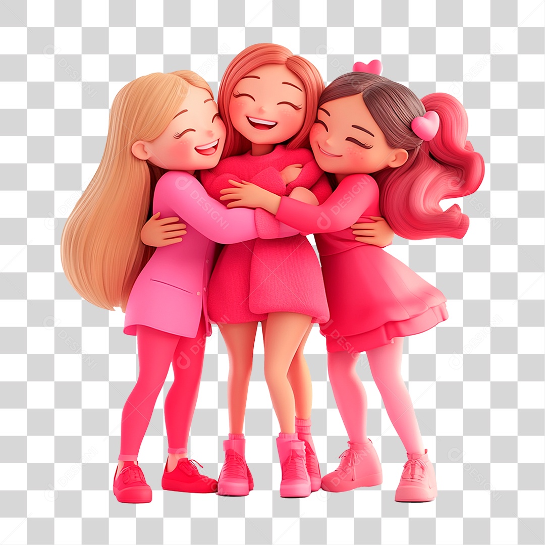 Mulheres Jovens Se Abraçando Vestindo Rosa