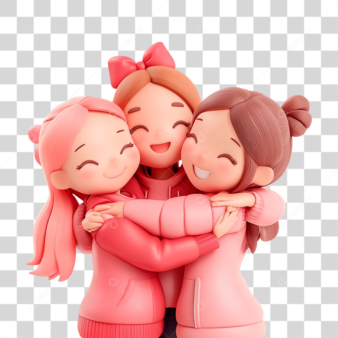 Mulheres Jovens Se Abraçando Vestindo Rosa