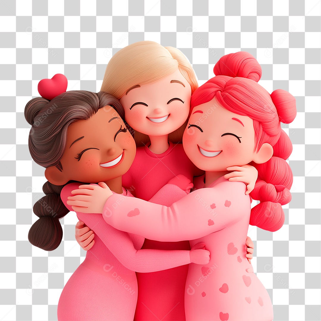 Mulheres Jovens Se Abraçando Vestindo Rosa e Vermelho