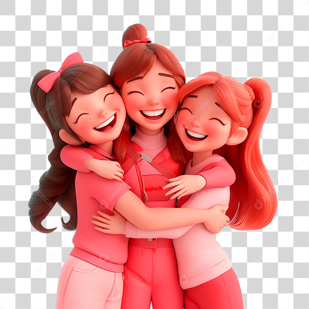 Mulheres Jovens Se Abraçando Vestindo Rosa