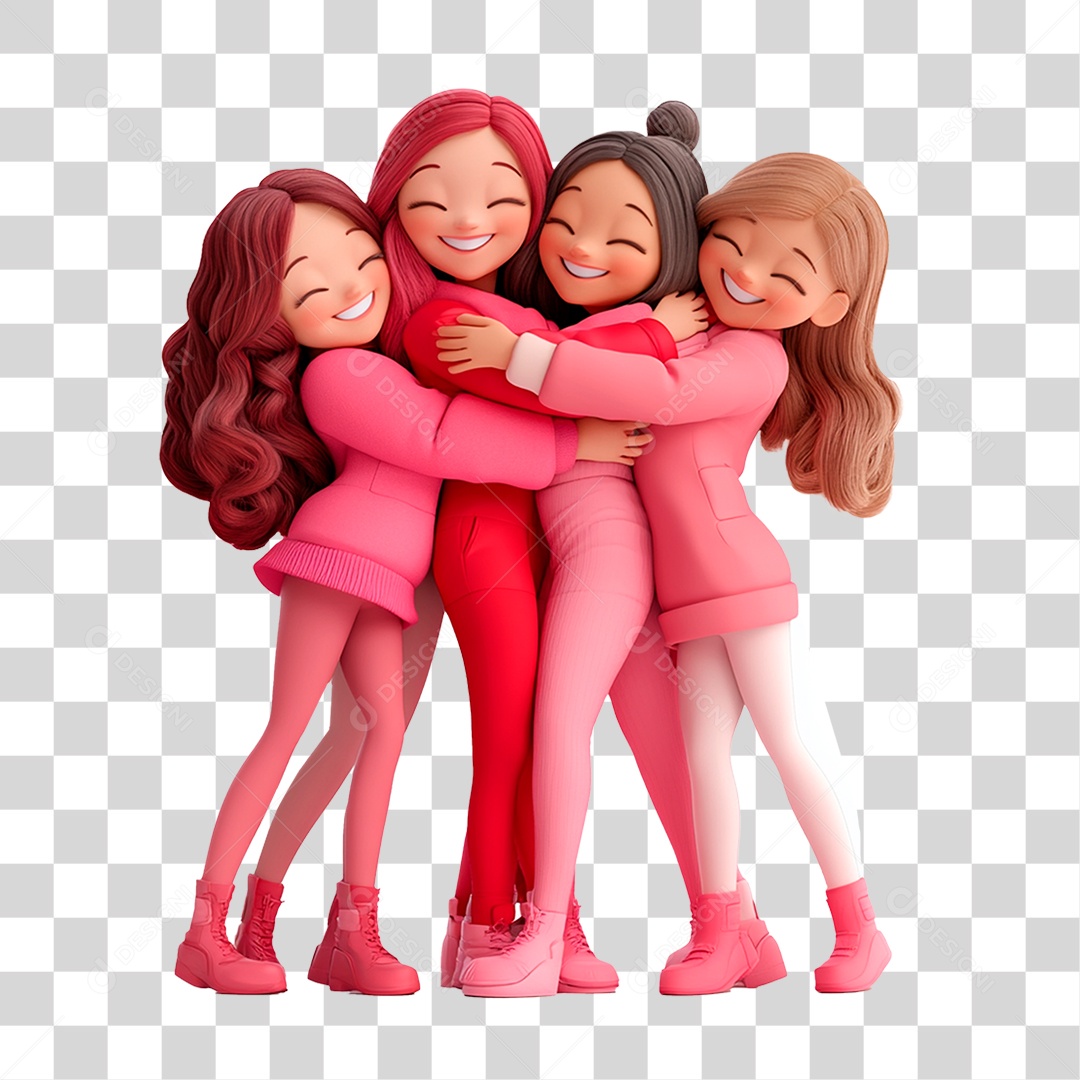 Mulheres Jovéns Se Abraçando Vestindo Rosa