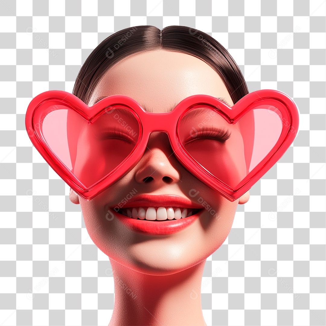 Mulher Finfa Sorrindo Jovem Usando Óculos De Coração Vermelho