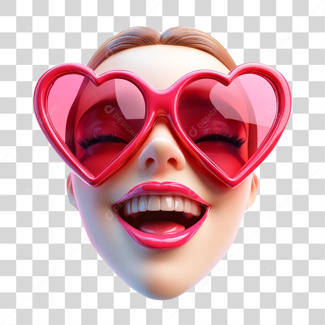 Mulher Finfa Sorrindo Jovem Usando Óculos De Coração Vermelho