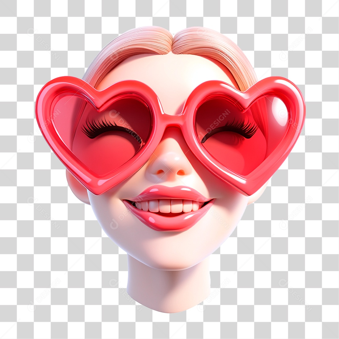 Mulher Finfa Sorrindo Jovem Usando Óculos De Coração Vermelho