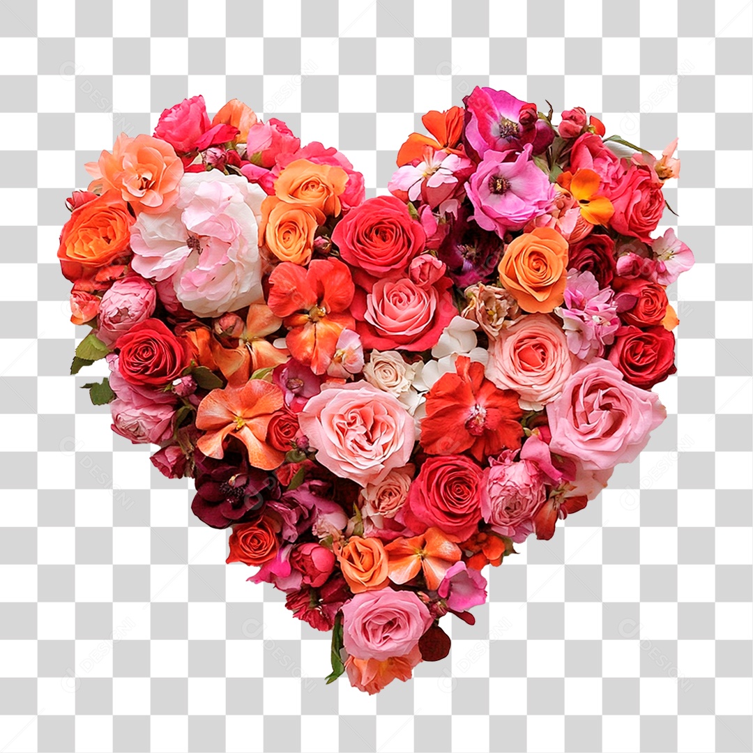 Coração Finfa Na Cor Rosa e Vermelho Cheio De Rosas Feitas De Flores