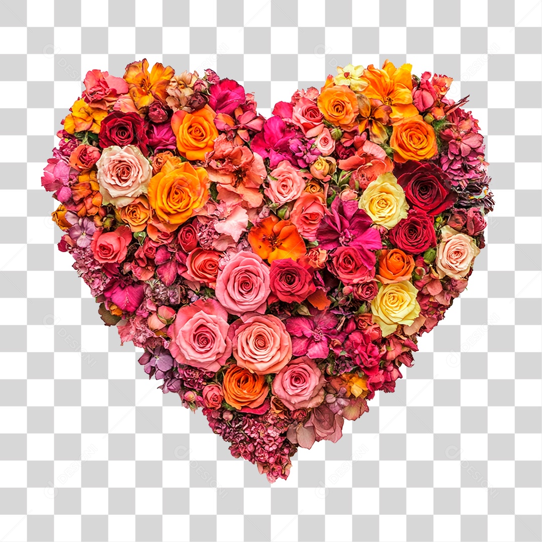 Coração Finfa Na Cor Rosa e Vermelho Cheio De Rosas Feitas De Flores