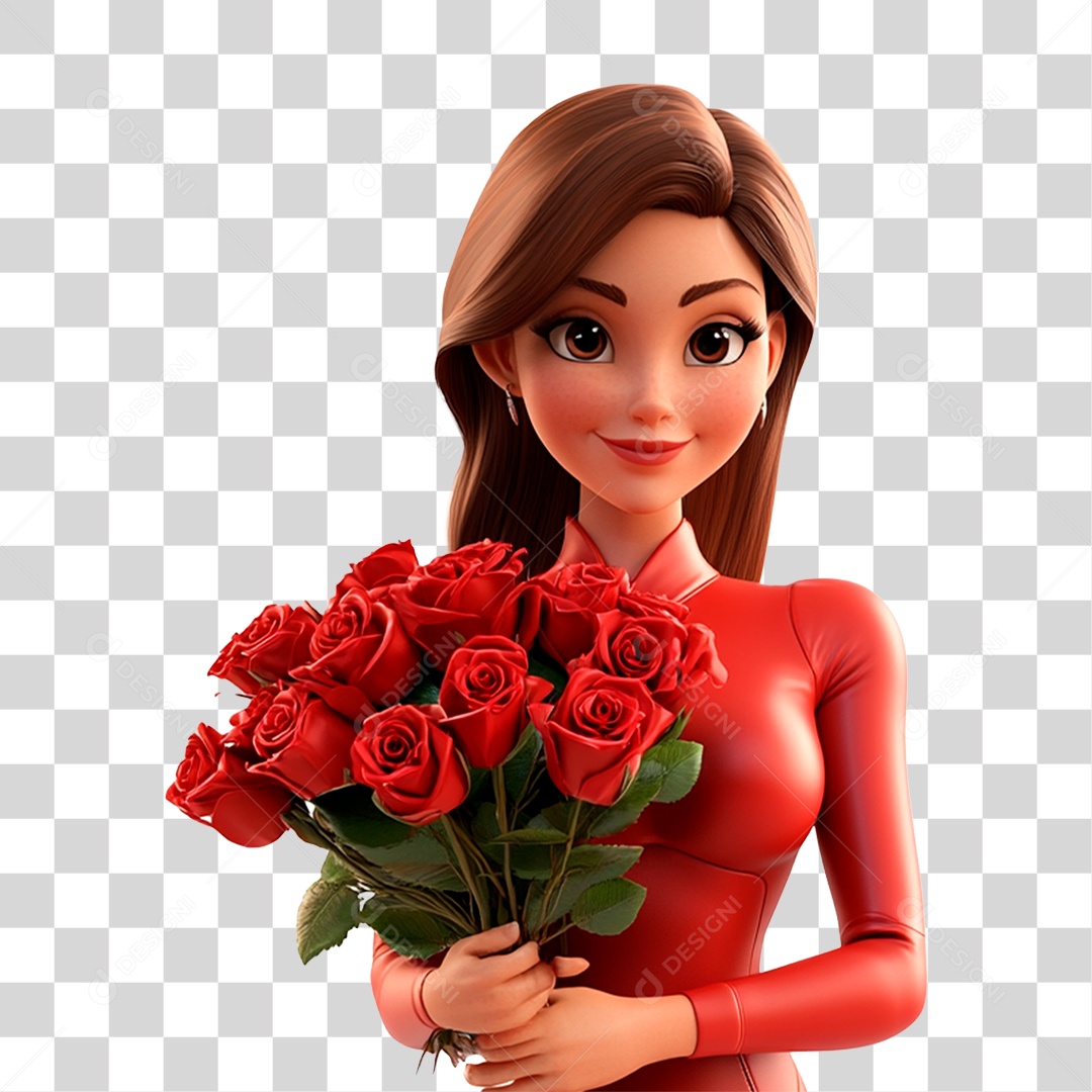 Mulher realista segurando buquê de rosas