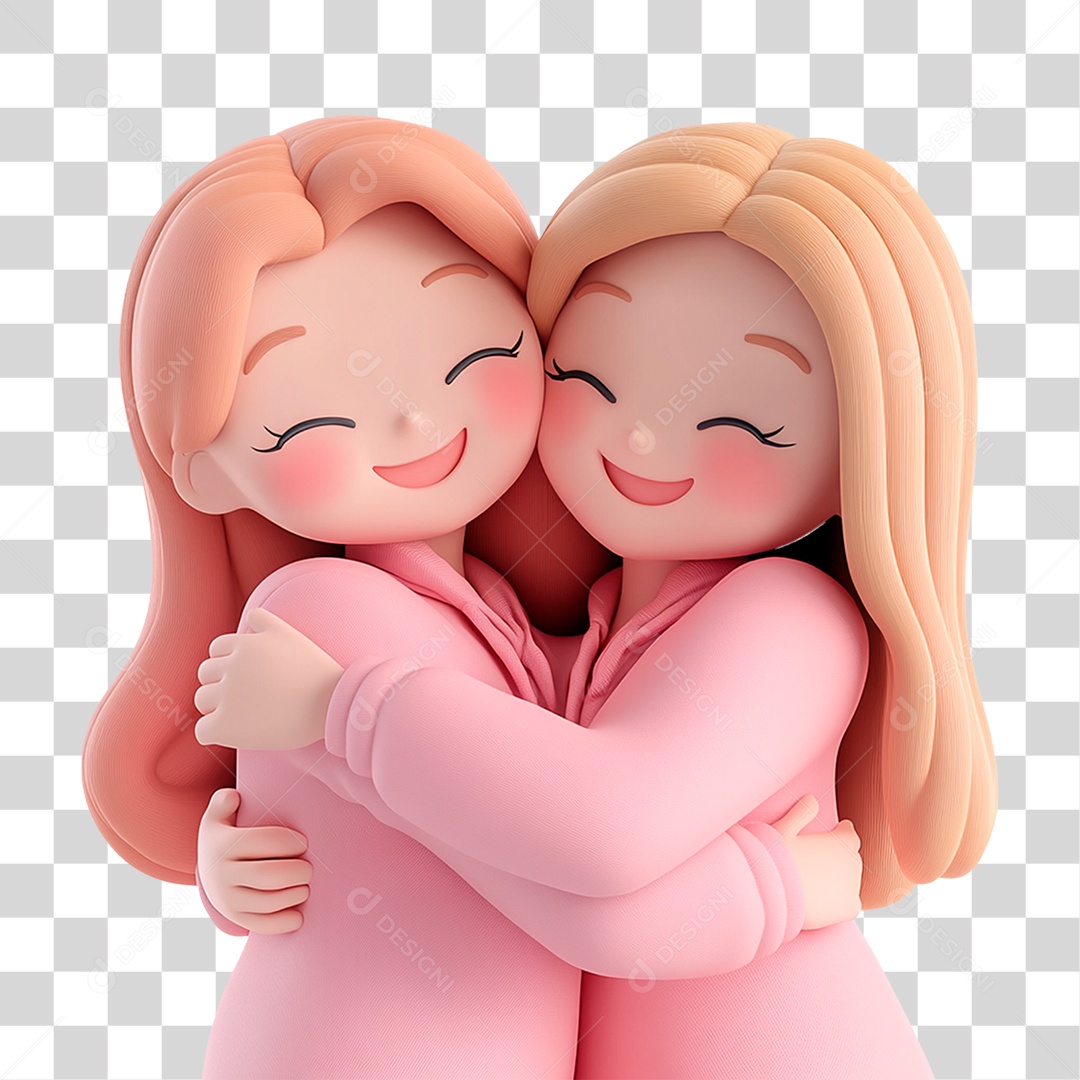 Mulheres jovens se abraçando vestindo rosa PNG Transparente
