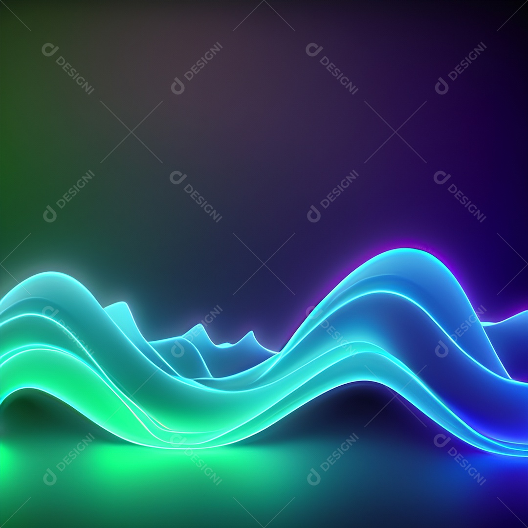 Papel de parede futurista com ondas de néon azuis e verdes brilhantes