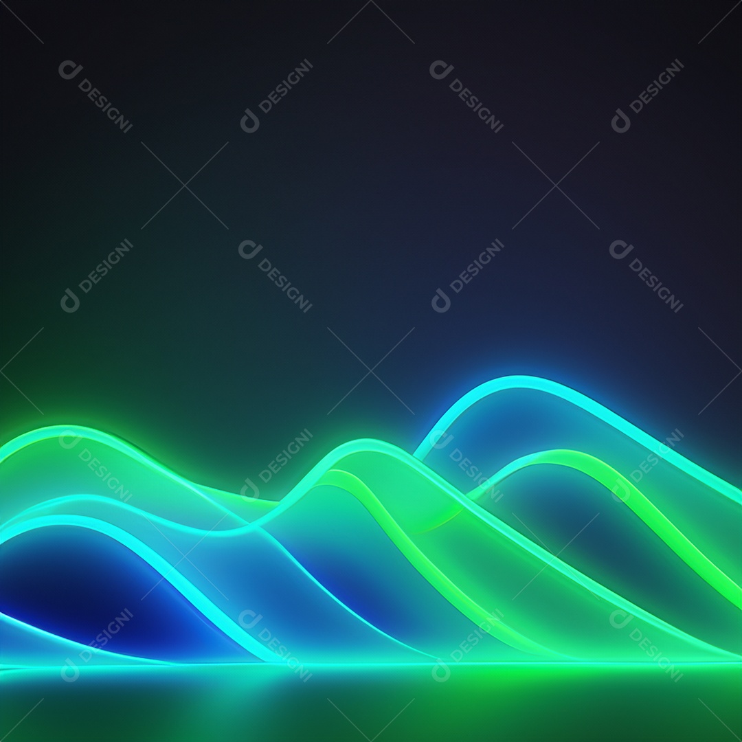 Papel de parede futurista com ondas de néon azuis e verdes brilhantes