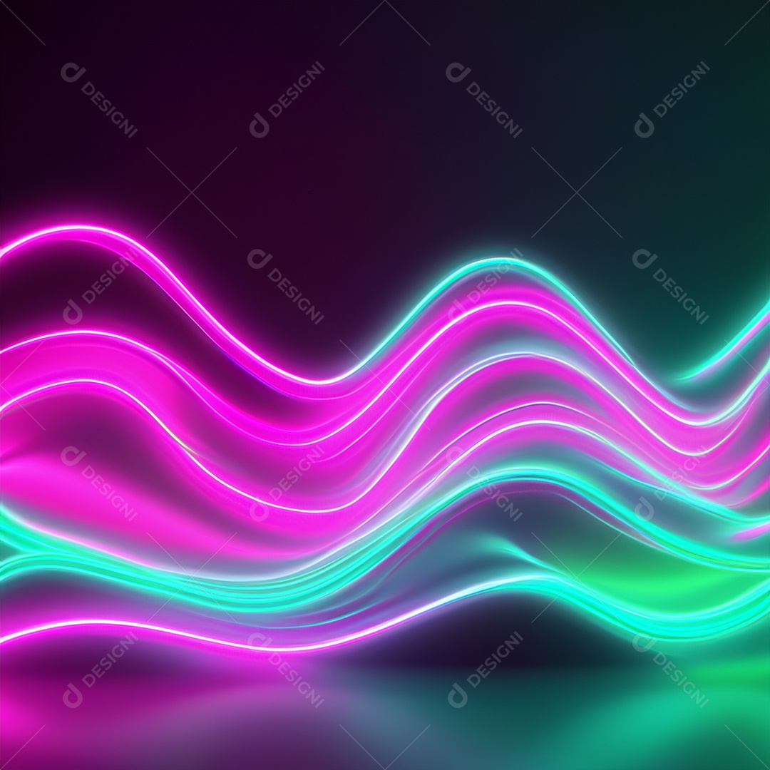 Papel de parede futurista com ondas de néon rosa e azul brilhante