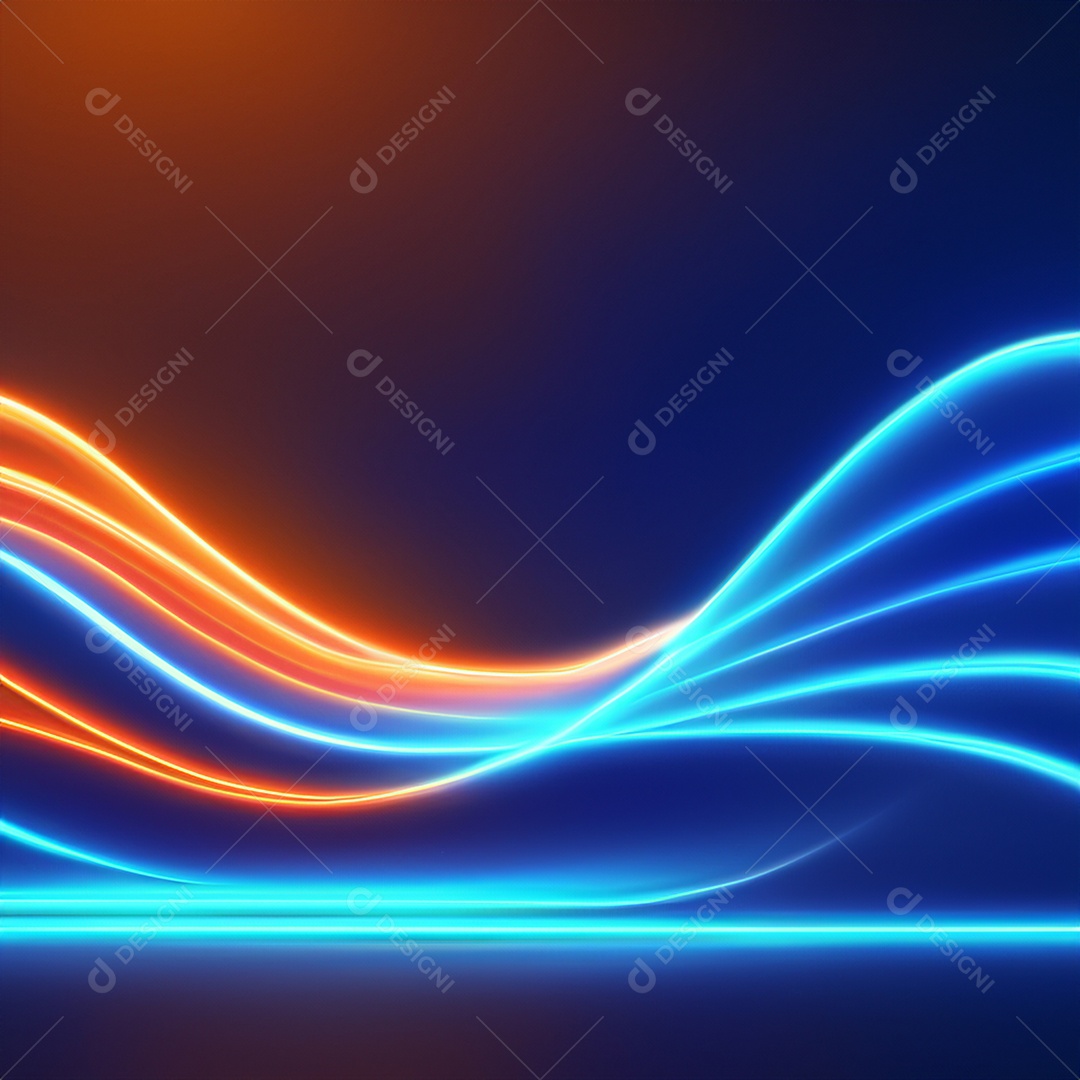 Papel de parede futurista com ondas neon laranja e azul brilhantes
