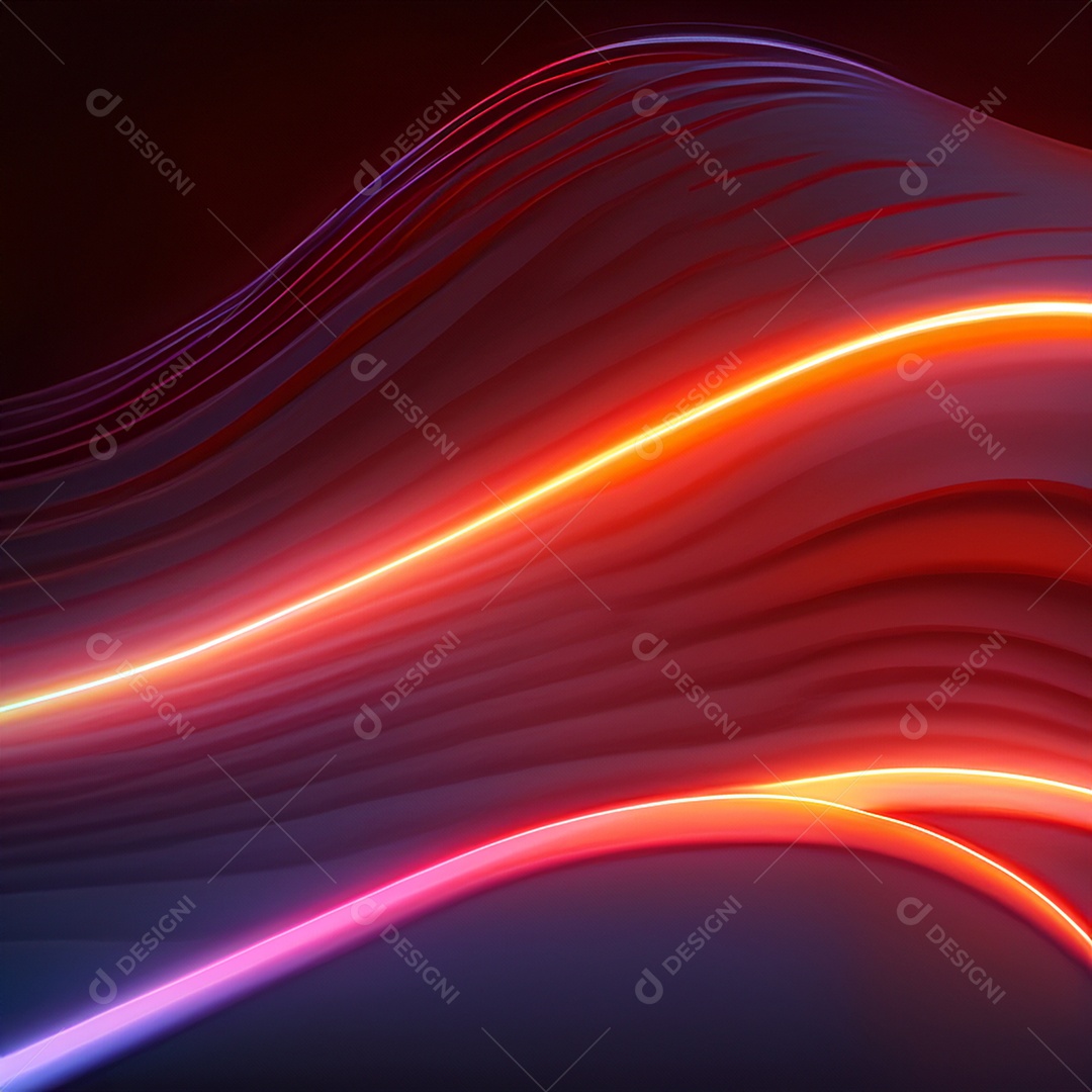 Papel de parede futurista com ondas neon laranja e rosa brilhantes