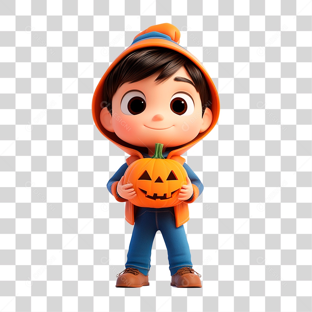 Criança com Abóbora de Halloween PNG Transparente