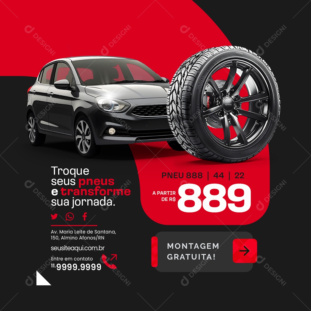 Loja de Pneus Montagem Gratuita Pneu Social Media PSD Editável
