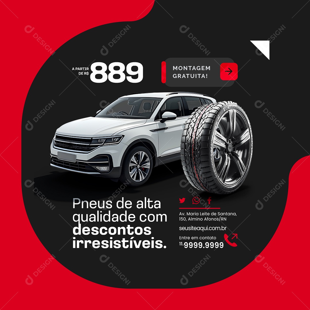 Loja de Pneus Montagem Gratuita Pneus de Alta Qualidade Social Media PSD Editável