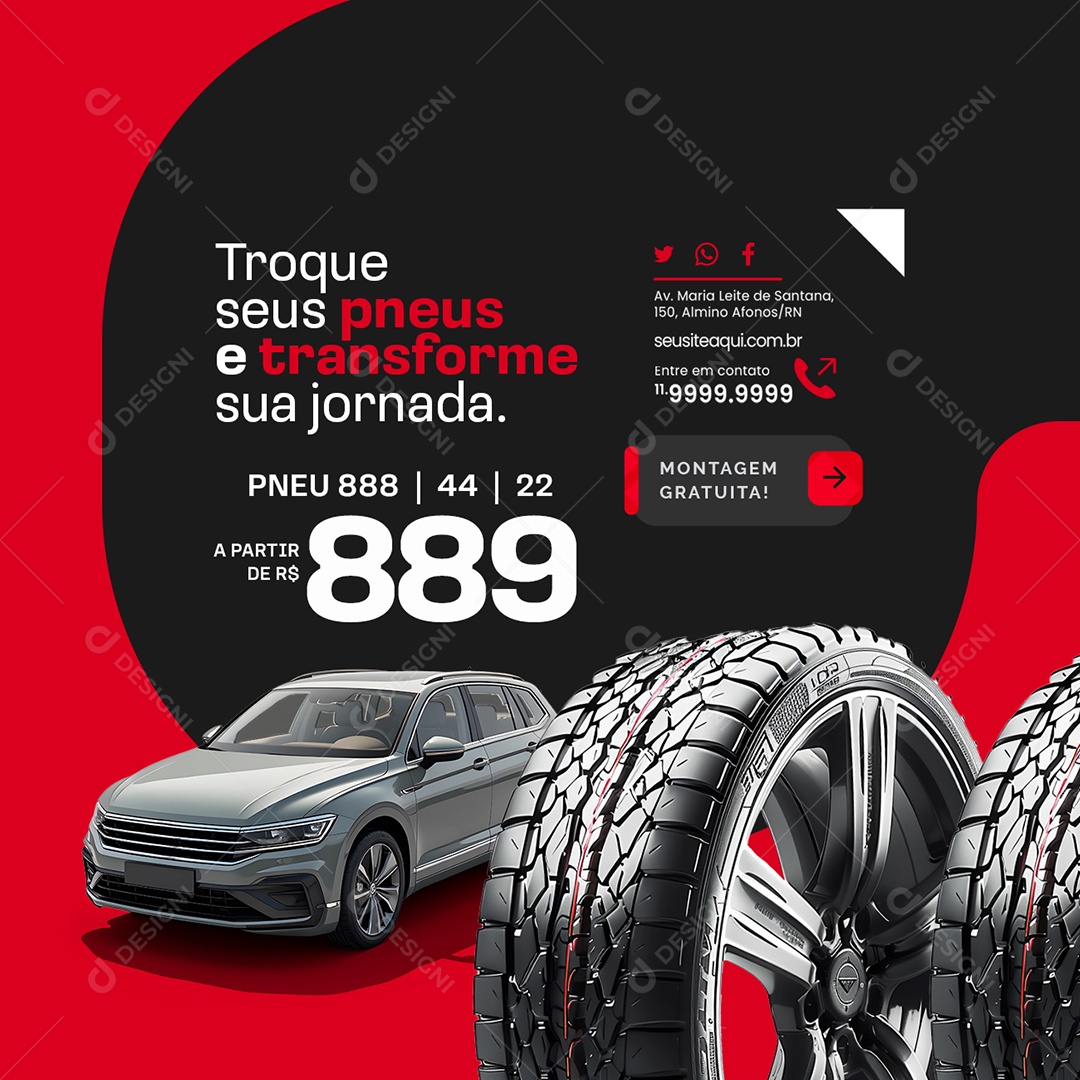 Loja de Pneus Montagem Gratuita Pneu Social Media PSD Editável