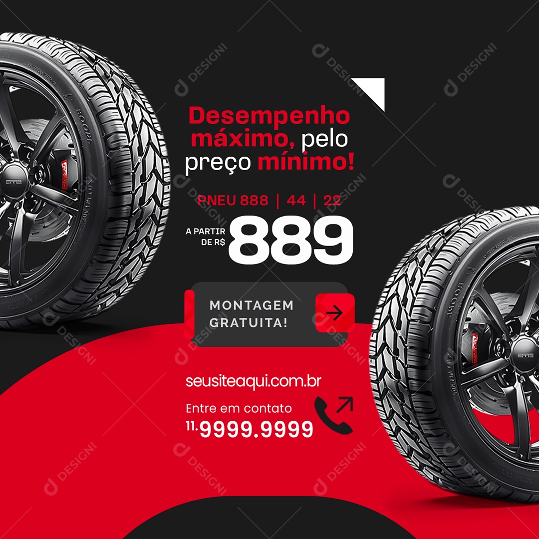 Loja de Pneus Desempenho Máximo Social Media PSD Editável