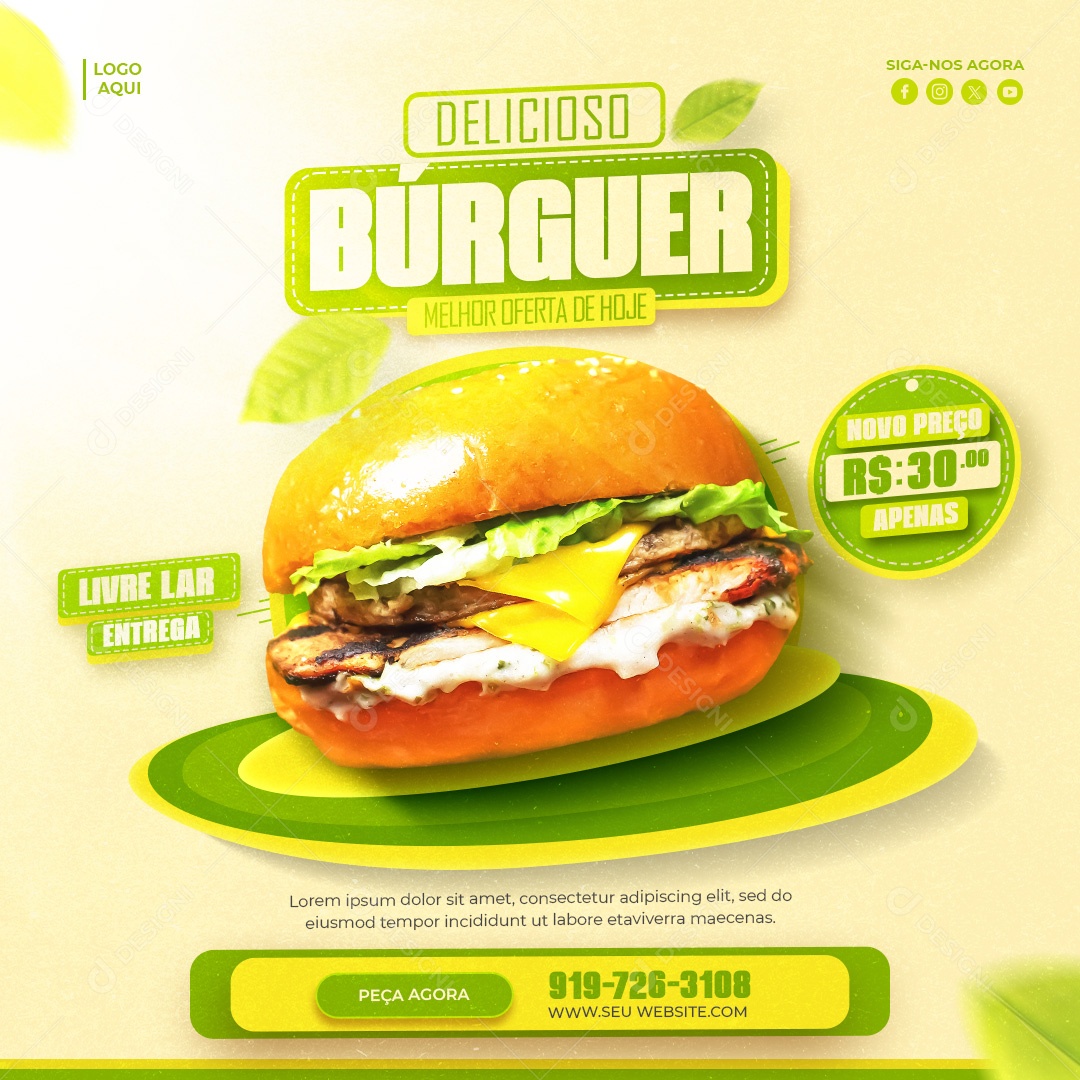 Delicioso Hambuguer Social Media PSD Editável