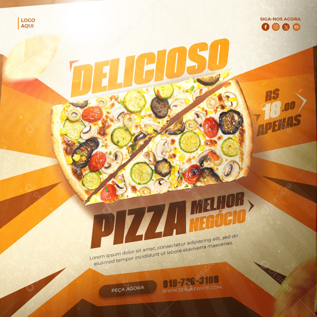 Restaurante Deliciosa Pizza Social Media PSD Editável