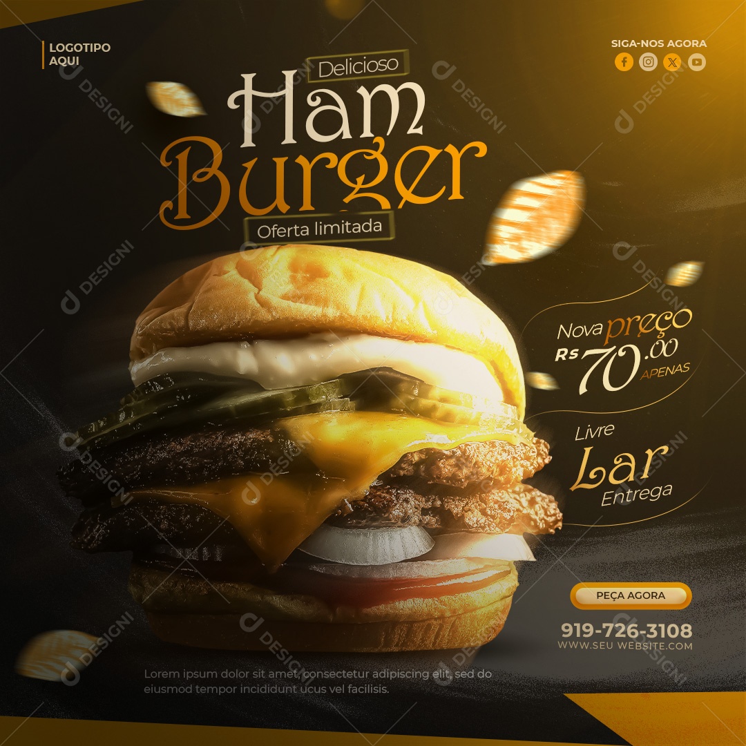 Delicioso Hamburger Social Media PSD Editável