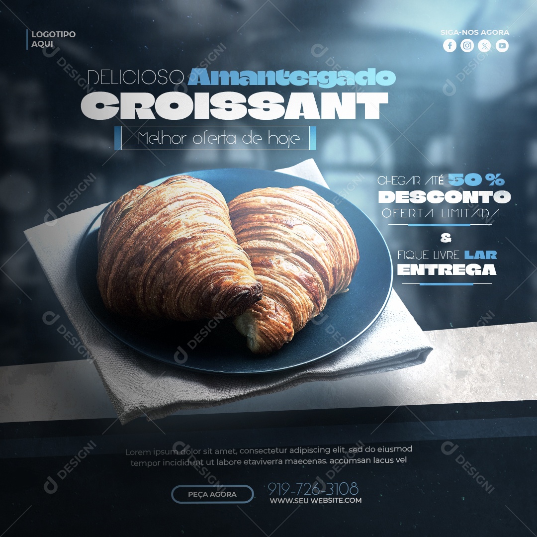 Restaurante Delicioso E Amanteigado Croissant Social Media PSD Editável
