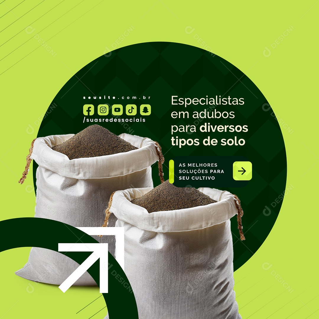 Especialistas em Adubos para Diversos Tipos de Solo Social Media PSD Editável