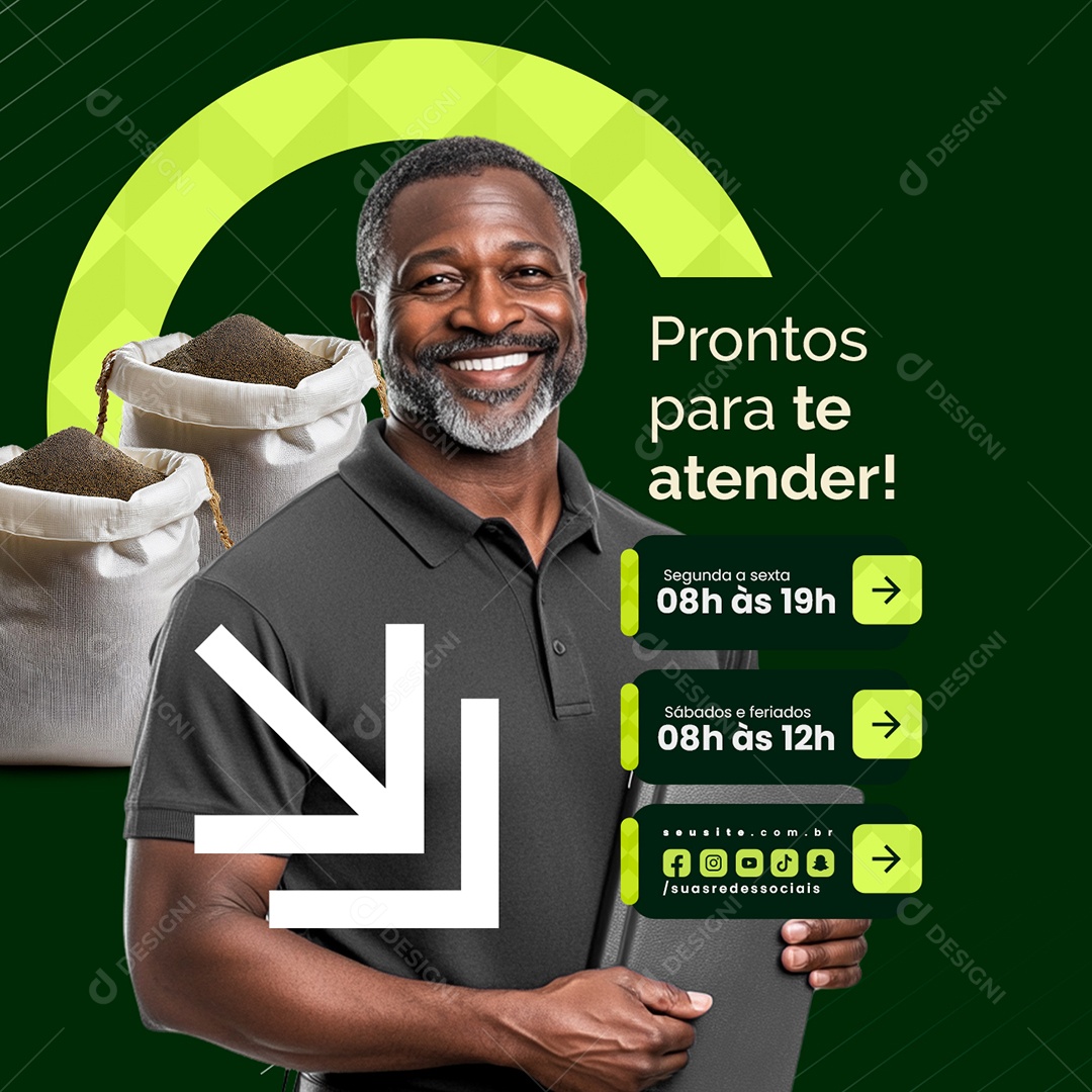 Adubo Prontos para Te Atender Social Media PSD Editável