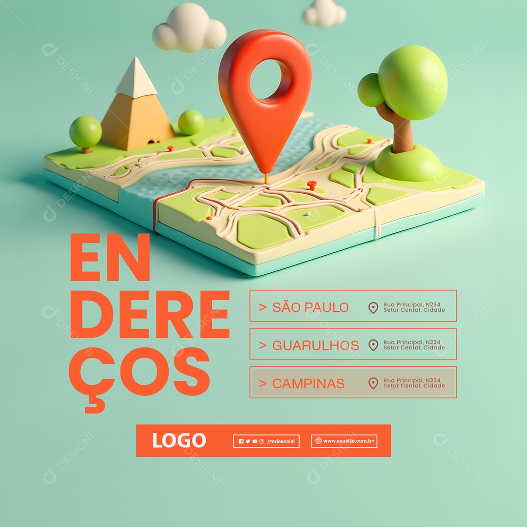 Localizacão Endereços Lojas Social Media PSD Editável