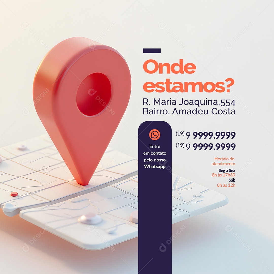 Localizacão Onde Estamos Entre em Contato Pelo Nosso Whatsapp Social Media PSD Editável