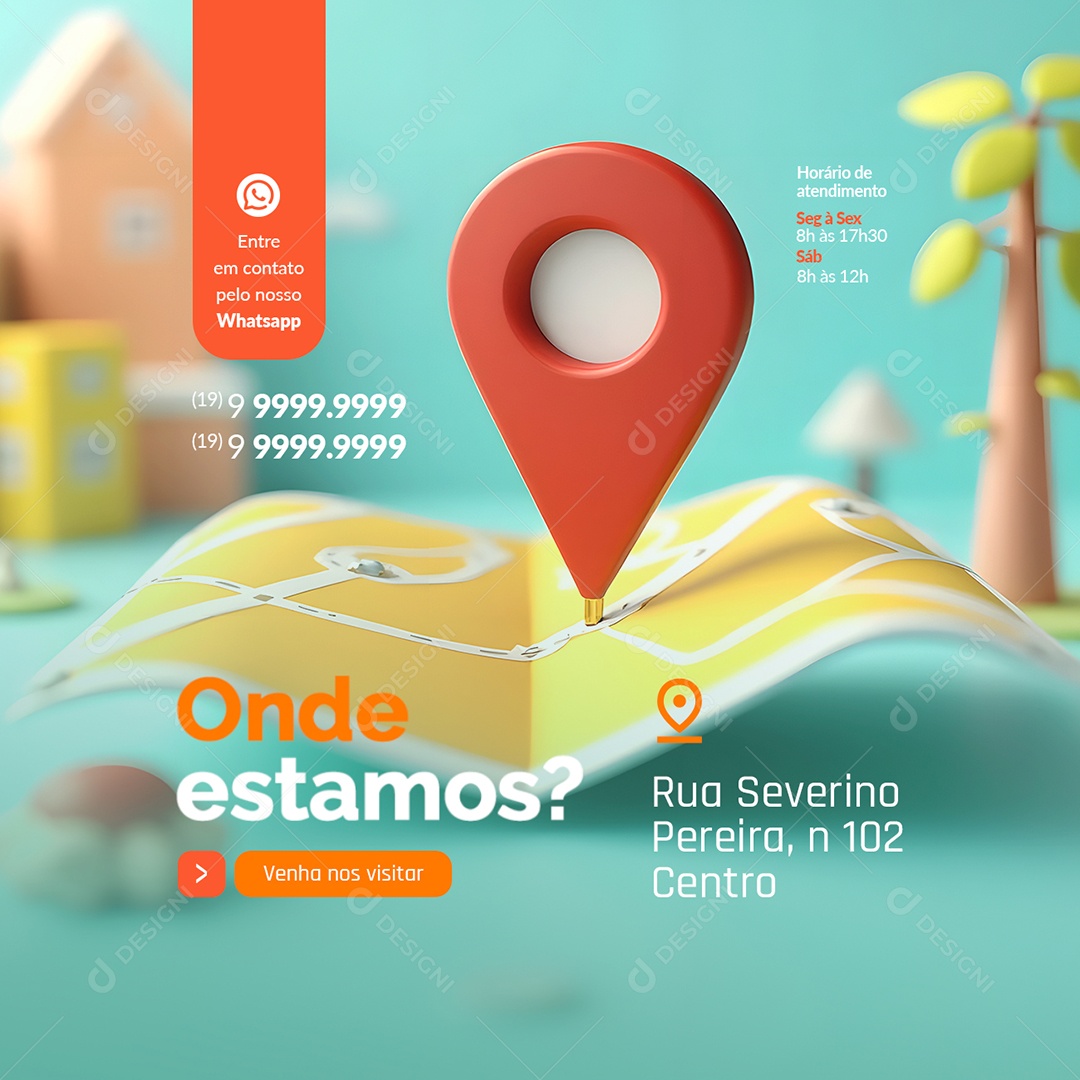 Localizacão Onde Estamos Entre em Contato Social Media PSD Editável