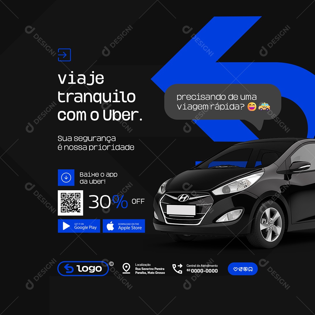 Viaje Tranquilo Com o Uber Social Media PSD Editável