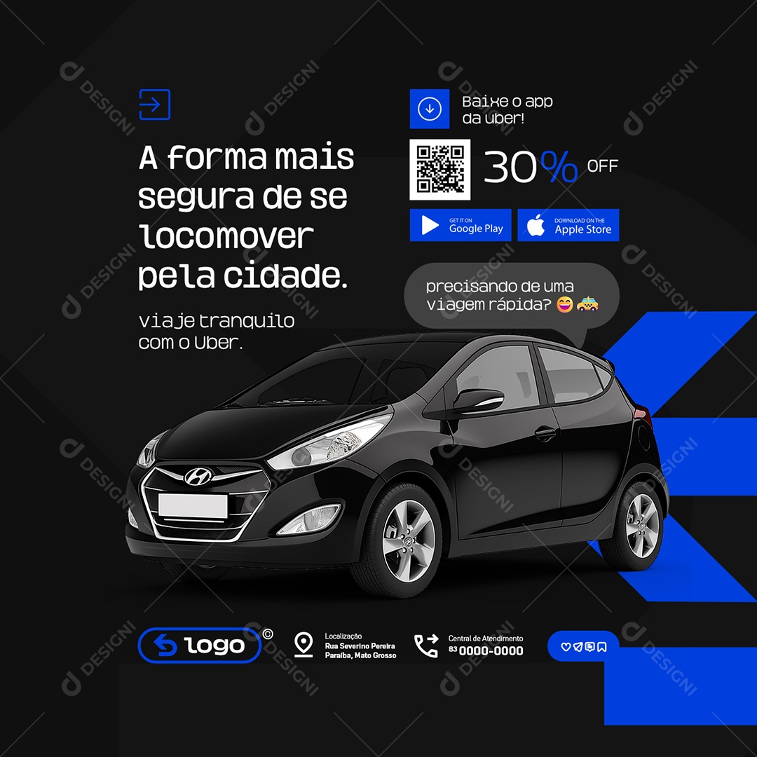 Uber A Forma mais Segura de Se Locomover Social Media PSD Editável