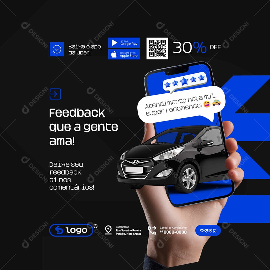 Uber Feedback Que a Gente Ama Social Media PSD Editável