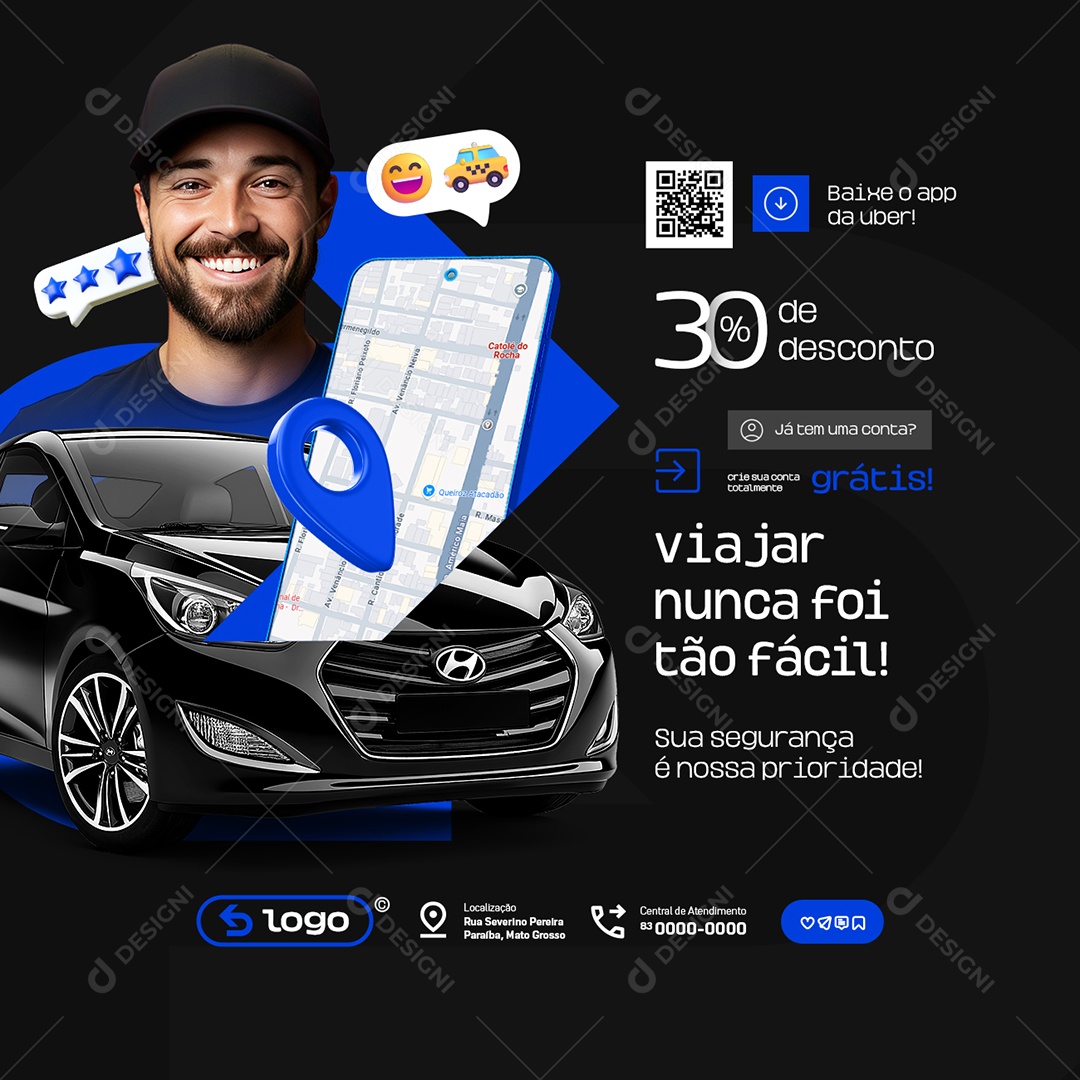 Uber Viajar Nunca Foi Tão Fácil Social Media PSD Editável