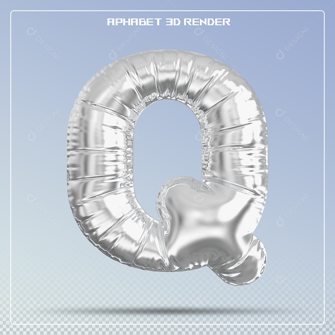 Balão Prata Letra Q Maiúscula Elemento 3D Para Composição PSD