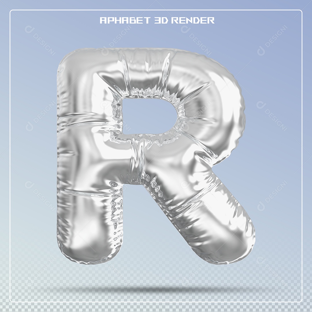 Balão Prata Letra R Maiúscula Elemento 3D Para Composição PSD